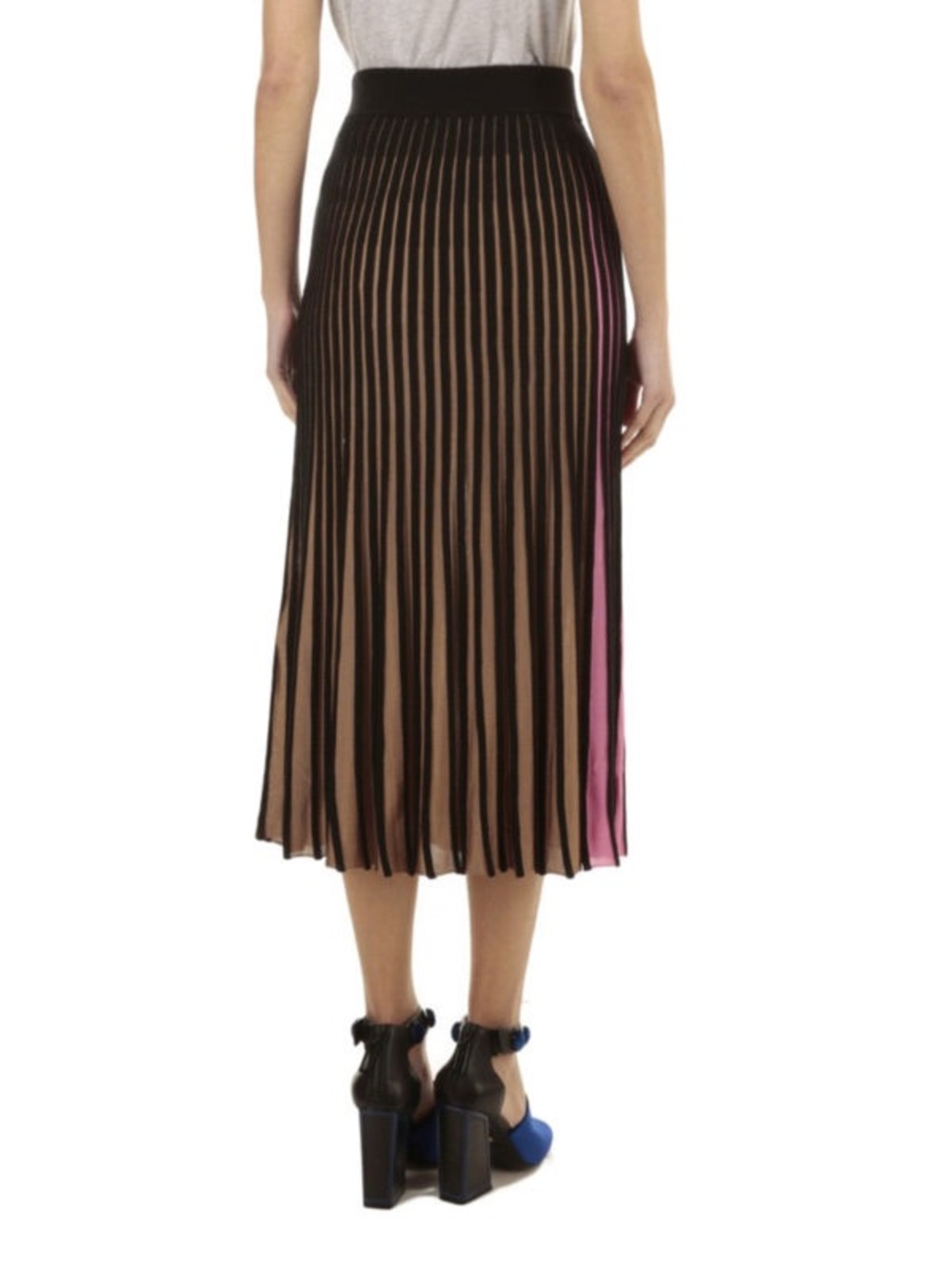 Kenzo Pink Tan Two Tone Pleated Ribbed Accordion High Rise Midi Skirt Size XS - Picture 2 of 8